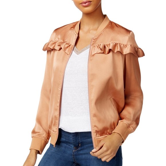 Maison Jules Satin Ruffled Bomber Jacket - Picture 1 of 12